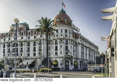 Nice, France - August 11: The Iconic Luxury Hotel Negresco, Located On The Promenade Des Anglais, Ni