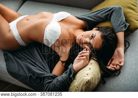 Portrait Of Sensual Beautiful Woman In Ligerie. Beauty, Fashion, Glamour Concept
