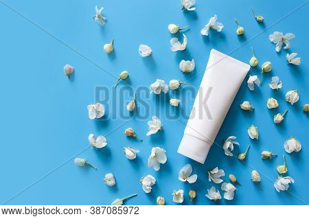 Top View Of Mock Up Of White Squeeze Bottle Plastic Tube For Branding Of Medicine Or Cosmetics - Cre