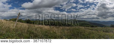 View From Ridge Of Poloniny National Park In Summer Cloudy Blue Sky Day