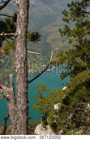 Tara National Park, Serbia. Viewpoint Banjska Stena. View At Drina River Canyon And Lake Perucac Wit