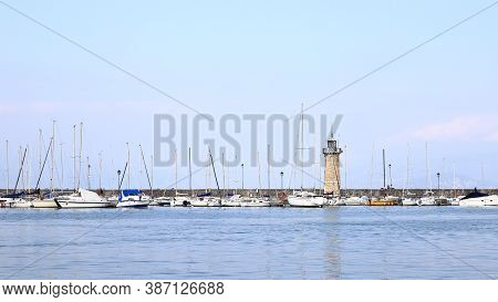 Desenzano, Italy - October 8:  The View Across Desenzano Harbour On October 8. 2019.  Desenzano Is A