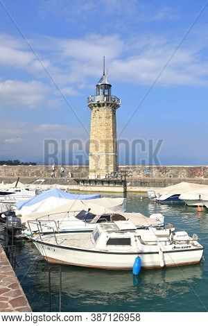 Desenzano, Italy - October 8:  The View Across Desenzano Harbour On October 8. 2019.  Desenzano Is A