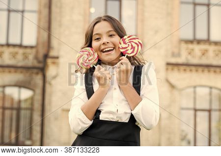 Crazy About Sweets. Happy Kid With Candy. School Nutrition. Calories And Energy. Both Mine. Sugar Ad