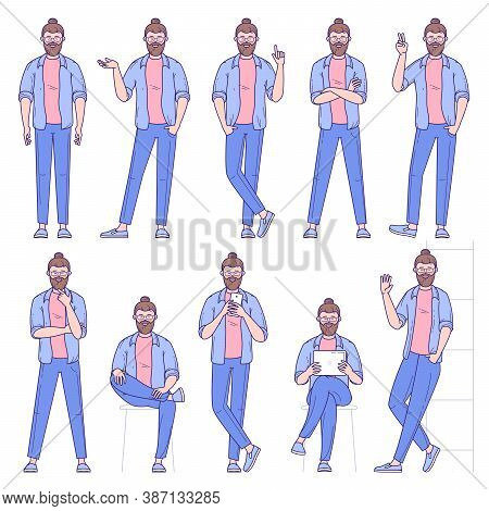 Flat Design Vector Collection Ready To Animation Young Programmer Poses And Activityes For Web Page 