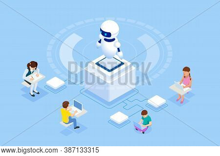 E-learning, Online Education At Home. Isometric Concept For Digital Reading, E-classroom Textbook, M