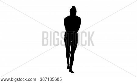 Silhouette Young Woman White Walking And Looking Down.