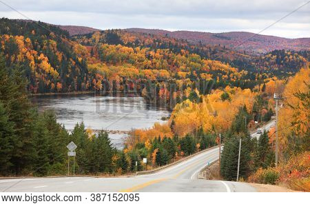 Fall foliage along scenic route 155 in Quebec