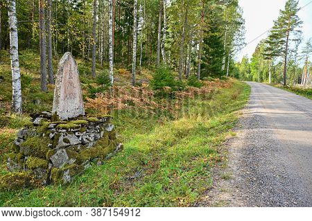 Old Mile Stone From 1781 Near Road In Sweden