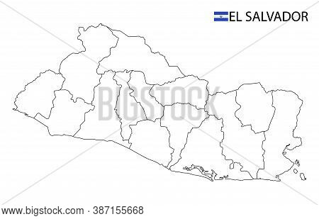 El Salvador Map, Black And White Detailed Outline Regions Of The Country.