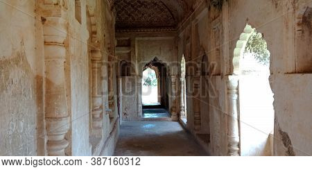 District Katni, India - October 10, 2019: Indian Tourist Attraction At Ancient Fort Lobby In Vijayra