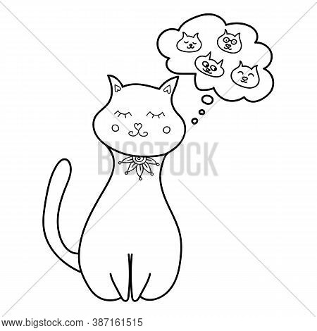 Cute Hand Drawn Doodle Kat. Pet Animal Vector Illustration.