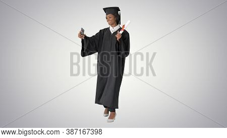 Smiling African American Female Graduate Making Selfie With Dipl