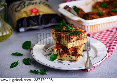 Pasticcio, Traditional Greek Casserole.. Style Rustic.selective Focus
