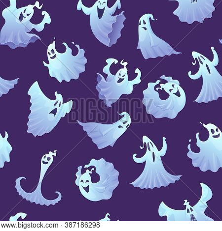 Ghost Pattern. Spooky Poltergeist Or Little Ghosts Halloween Illustrations For Textile Design Projec