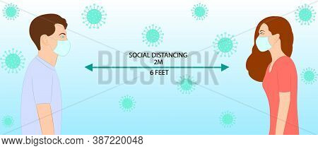 Man And Woman Wearing Surgical Mask Maintaining Social Distancing To Prevent Corona Virus Spreading 