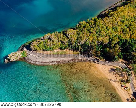 Aerial View Of Maconde Point In Mauritius Island. Rocky Cape And Ocean