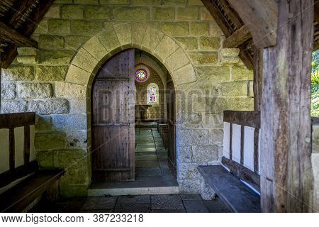 Saint Wandrille, France - July Circa, 2020. This Old Stone Arcade You Have To Go To Get To The Churc
