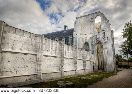 Saint Wandrille, France - August Circa, 2020. Building With Some Ruins Of The Monastry Of Saint Cond