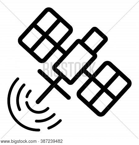 Satellite Icon In Line Style. Wireless Broadcast Sattelite In Orbit Illustration.
