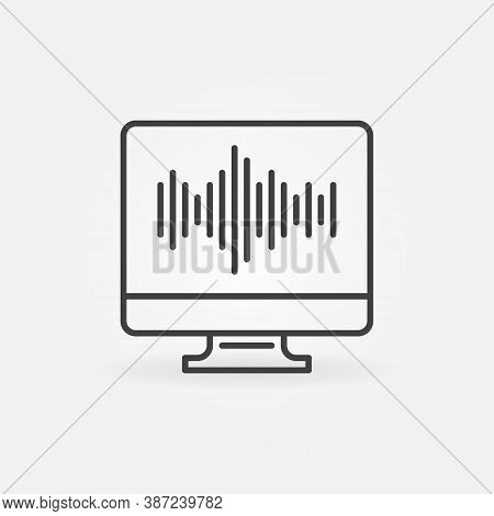 Sound Wave On Computer Screen Outline Icon. Sound Design Linear Vector Concept Sign