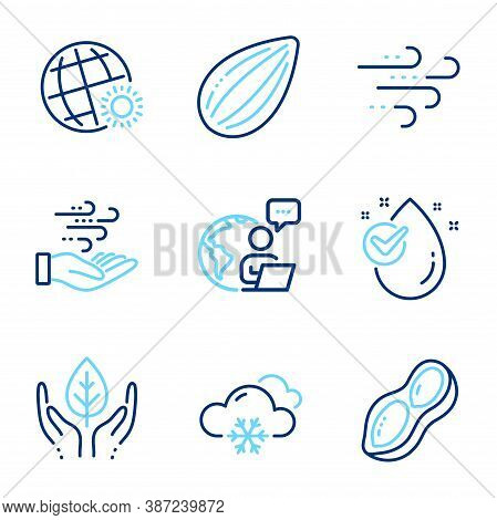 Nature Icons Set. Included Icon As Snow Weather, Water Drop, World Weather Signs. Fair Trade, Peanut