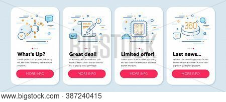 Set Of Science Icons, Such As Chemical Formula, Cpu Processor, Agreement Document Symbols. Mobile Sc