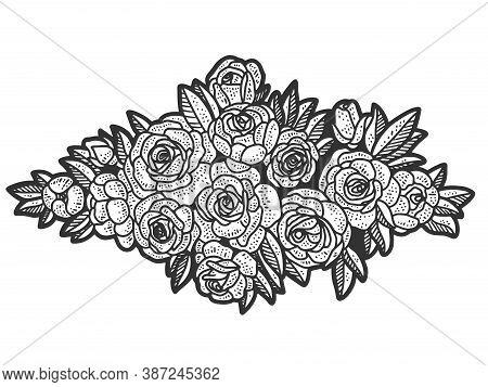Floral Design, Wreath. Sketch Scratch Board Imitation. Black And White.