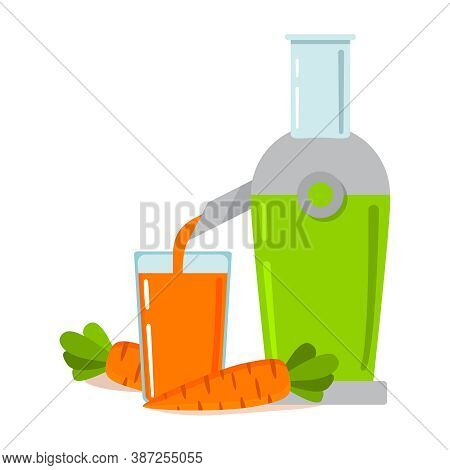 Electric Juicer.fresh Carrot Juice. A Concept For Vegeterianets. Healthy Lifestyle. Kitchen Househol
