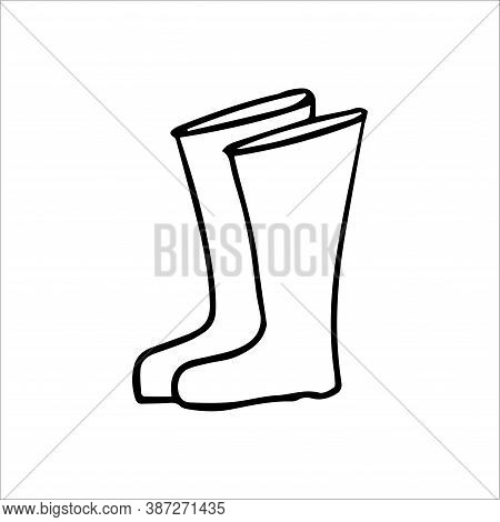 Vector Hand Drawn Doodle Rubber Boots. Doodle Style Graphic Elements