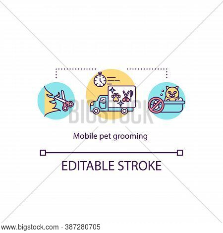 Mobile Pet Grooming Salon Concept Icon. Online Booking. Exclusive Animal Care Hygiene Service Idea T