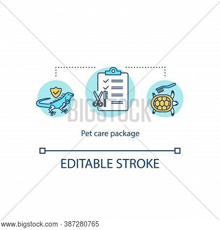 Pet Care Package Concept Icon. Cleaning, Bathing, Trimming, Brushing. Grooming Services Types Idea T
