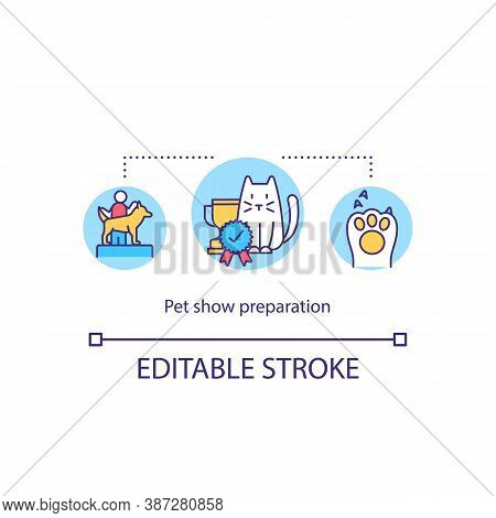 Pet Show Preparation Concept Icon. Grooming And Clipping Animal For Exhibition Idea Thin Line Illust