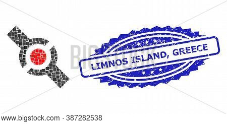 Vector Mosaic Connector, And Limnos Island, Greece Rubber Rosette Stamp Seal. Blue Stamp Includes Li