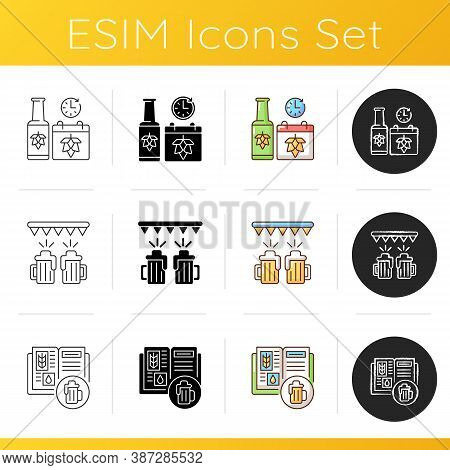 Beer Icons Set. Brewing Seasonal Ale. Drinks For Festival Celebration. Lager Recipe In Cookbook. Bre