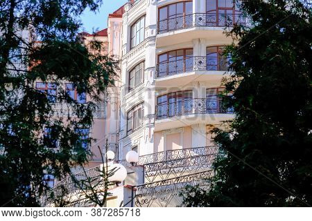 Architectural Elements And View Of Residential Buildings Built On Andreevskiy Uzviz Street Kiev City