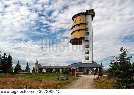 Polednik, Czech Republic - 09 19 2014: Former Military Watchtower, Now Lookout Tower, On Top Of Moun