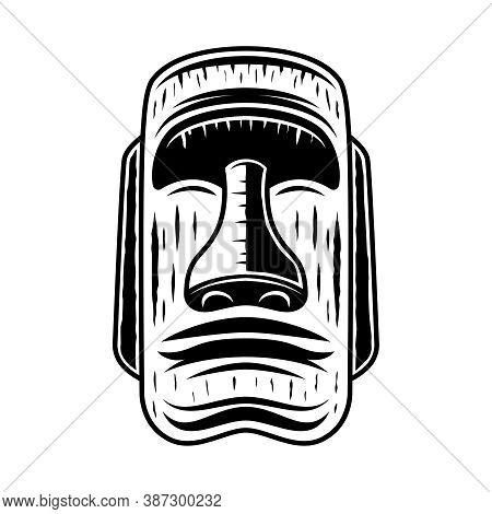 Moai Stone Face, Easter Island Statue Vector Illustration In Vintage Monochrome Style Isolated On Wh