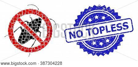 Vector Mosaic Stop Cockroach, And No Topless Textured Rosette Seal Print. Blue Seal Contains No Topl