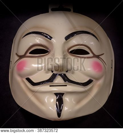 Mountain View, California - September 27, 2020: V For Vendetta Face Mask Isolated Against Black Back