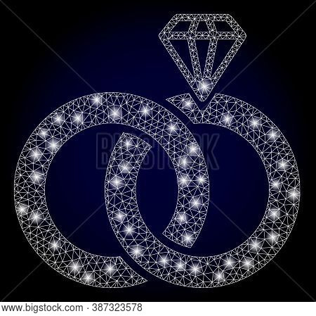 Shiny Mesh Polygonal Jewelry Wedding Rings With Lightspots. Illuminated Vector Constellation Created