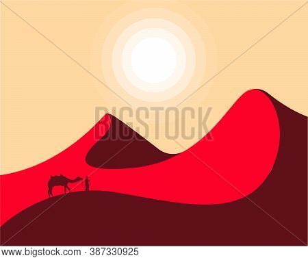 Flat Design Landscape Desert Sunset With Camel