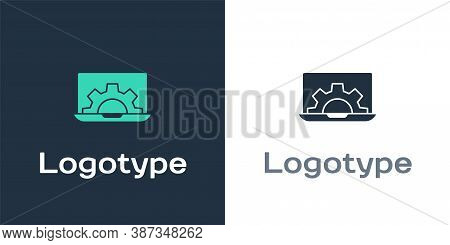 Logotype Laptop And Gear Icon Isolated On White Background. Adjusting App, Setting Options, Maintena