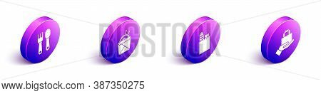 Set Isometric Fork And Spoon, Asian Noodles And Chopsticks, Shopping Bag And Food And Online Orderin
