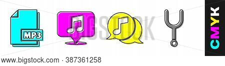 Set Mp3 File Document, Musical Note In Speech Bubble, Musical Note In Speech Bubble And Musical Tuni