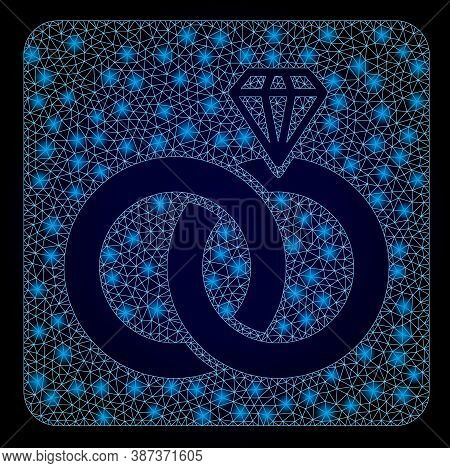 Glowing Mesh Network Jewelry Wedding Rings With Glowing Spots. Illuminated Vector Constellation Crea