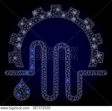 Glowing Mesh Polygonal Water Supply Service With Glowing Spots. Illuminated Vector Model Created Fro