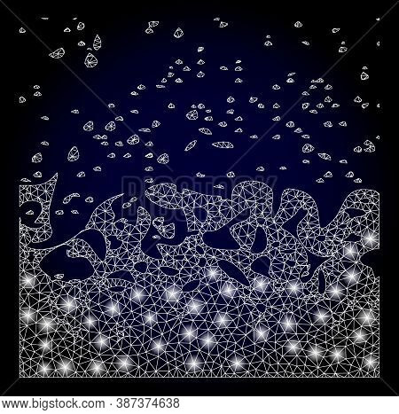Shiny Mesh Polygonal Boiling Liquid With Lightspots. Illuminated Vector Constellation Created From B
