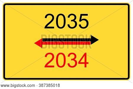 2035,2034 New Year. 2035,2034 New Year On A Yellow Road Billboard.