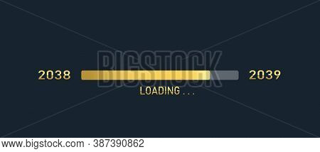 Golden Loading Progress Bar Of 2038,2039, Happy New Year Isolated On Dark Background.